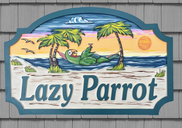 Beach House Signs - Parrot, Personalized House Signs (BH29)
