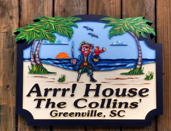 Beach House Signs with Pirate, Personalized House Signs BH01