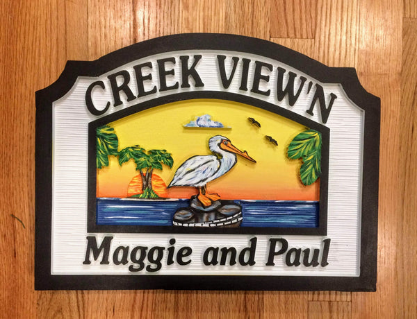 Beach House Signs with Pelican, Personalized House Signs (BH23)