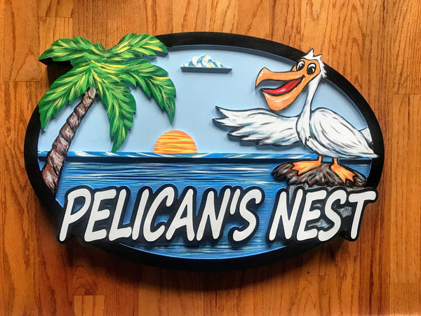 Beach House Signs, Pelican , Personalized House Signs BH54
