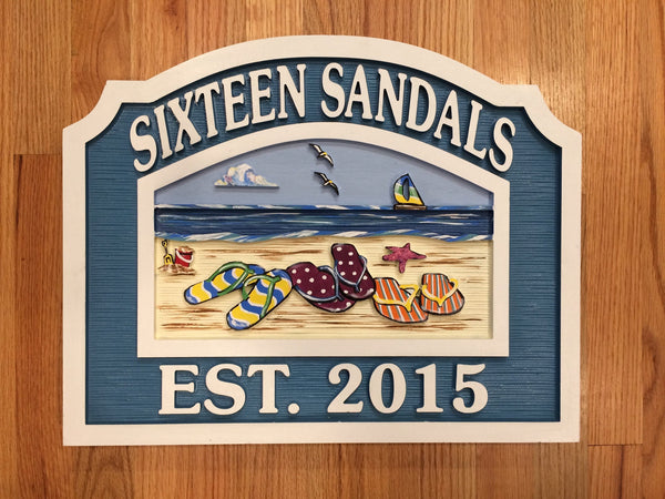 Beach House Signs with Flip Flops, Personalized House Signs BH05