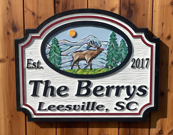 Mountain House Signs with Elk,  Personalized House Signs (MH06)