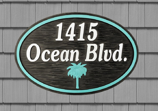 Beach House Signs with Palm Tree, Personalized House Signs BH102
