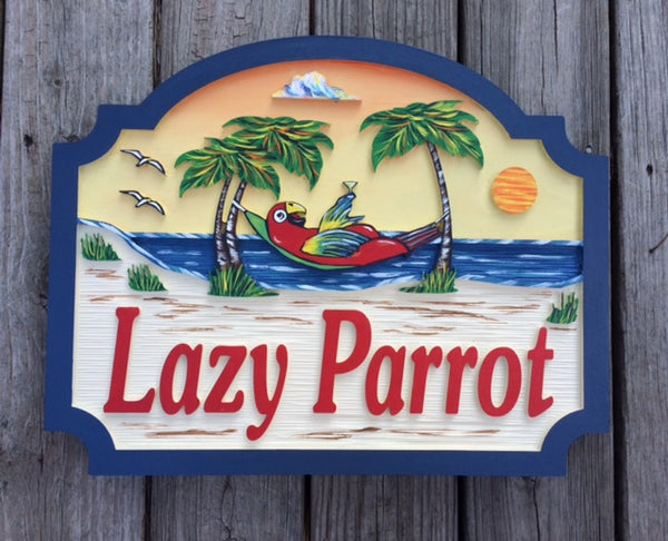 Beach House Signs - Parrot, Personalized House Signs (BH30)
