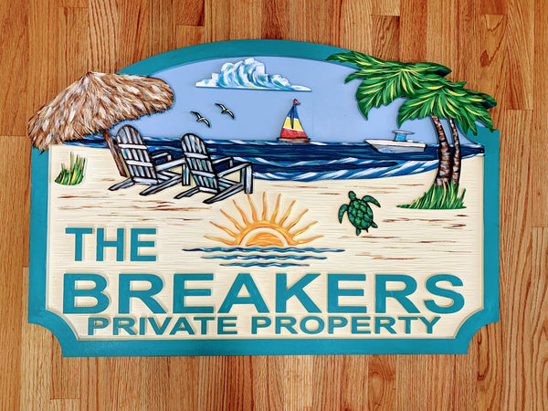 Beach House Signs - Chairs, Personalized House Sign BH58