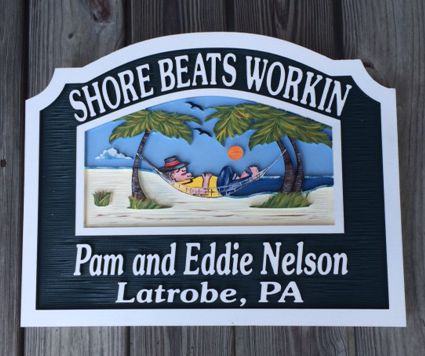 Beach House Signs with Hammock, Personalized House Signs BH04