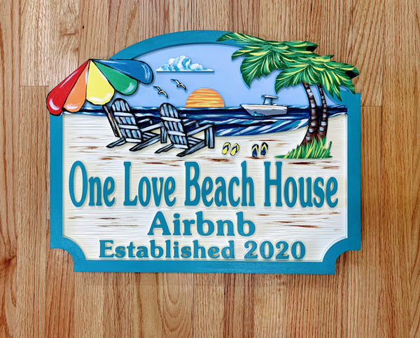 Beach House Signs with chairs , Personalized House Signs BH09