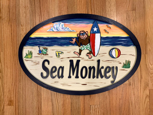Beach House Signs - Monkey, Personalized House Signs (BH21)