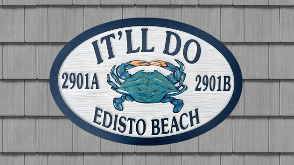 Beach House Signs, Blue Crab, Personalized House Signs - BH56