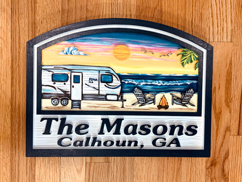 Camping Signs - Travel Trailer, Personalized Camp Sign CS01