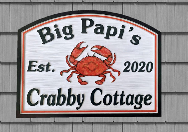 Beach House Signs with Crab, Personalized House Signs, (BH47)