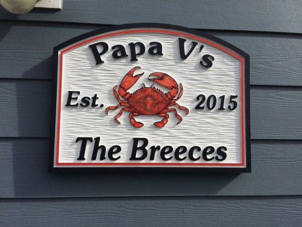 Beach House Signs with Crab, Personalized House Signs, (BH47)