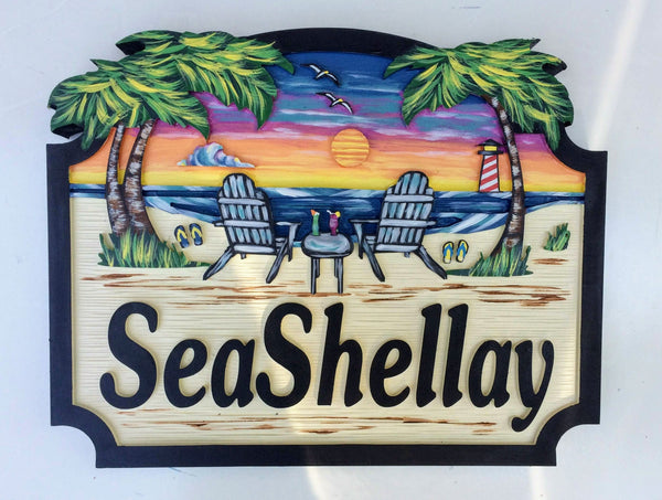 Beach House Signs, with Chairs, Personalized House Signs (BH28)