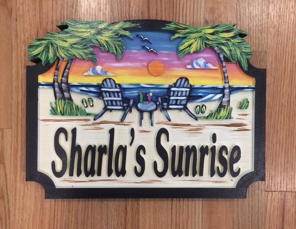 Beach House Signs, with Chairs, Personalized House Signs (BH28)