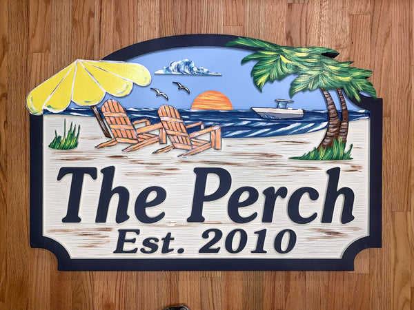 Beach House Signs with chairs , Personalized House Signs BH09